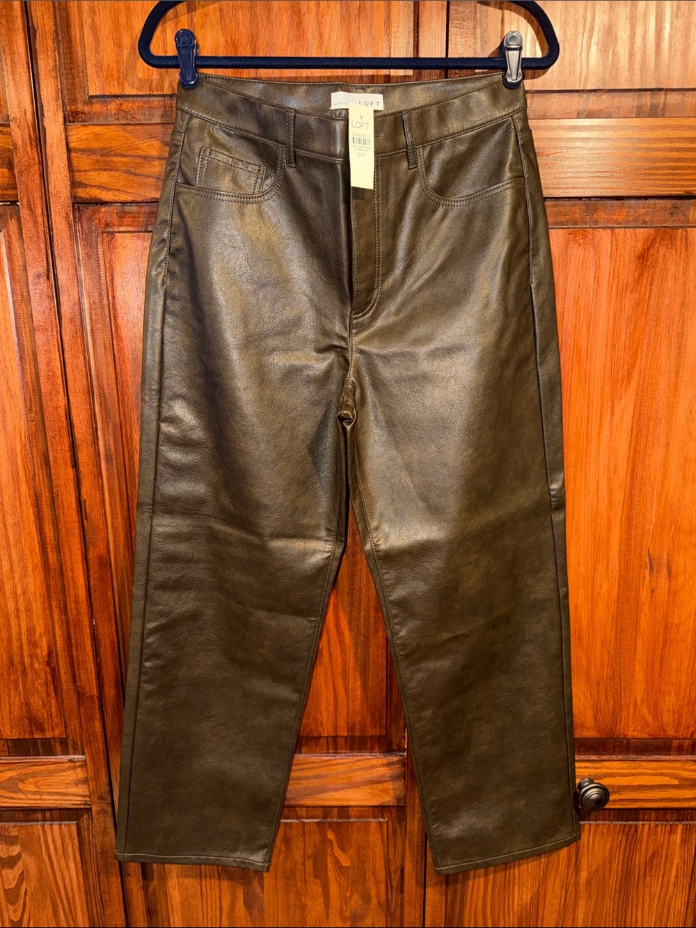 LOFT Brown Faux Leather Straight Pants